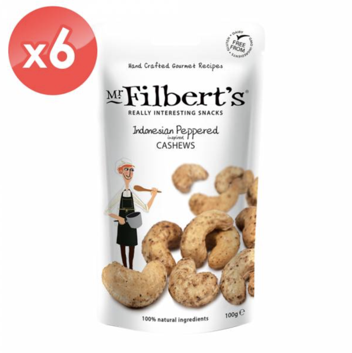 【MR. FILBERT’S】印尼黑胡椒腰果6包組 (100公克*6) /英國原裝/非油炸